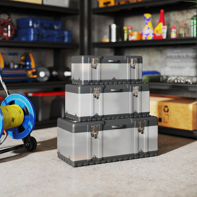 3 Piece Stainless Steel Toolbox Set With Carry Handles For Organised Tool Storage AOSOM