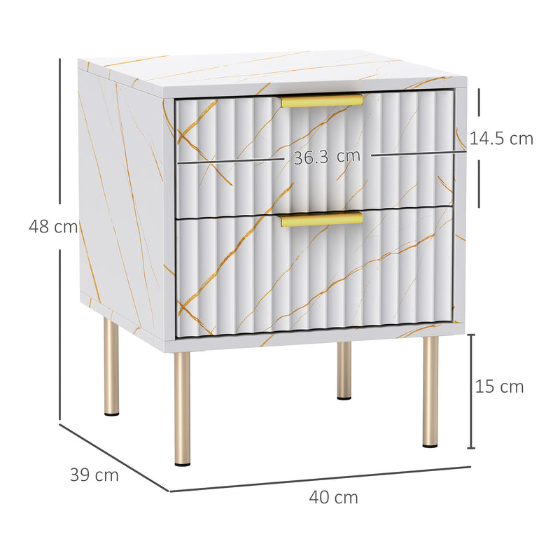 White Elegant 2 Drawer Bedside Table for Bedroom Storage by HOMCOM