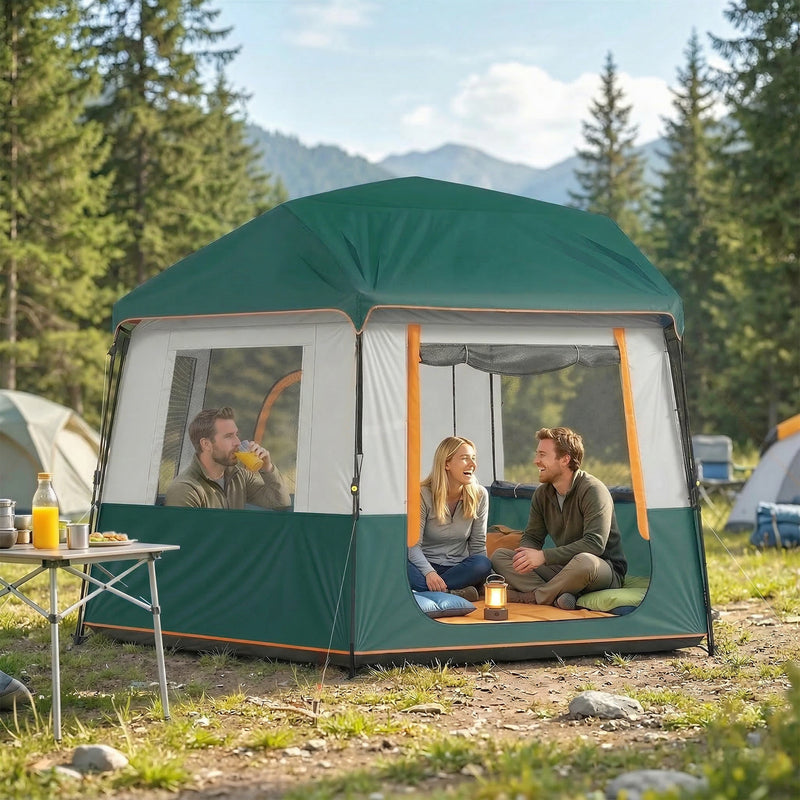 Family Shelter Tent for 6 with Quick Setup and Removable Roof for Garden or Beach Green