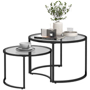Modern Glass Nesting Coffee Tables Set of 2 Space Saving Living Room Design Black