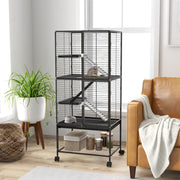 Rolling Small Animal Cage with Storage Shelf and Accessories for Ferrets or Chinchillas, Grey