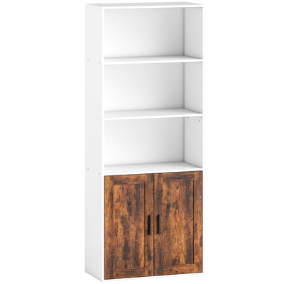 5 Tier Wooden Bookcase With Adjustable Shelves For Home Office Or Study, Rustic Brown