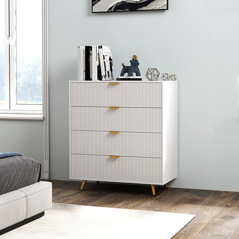 White Four Drawer Elegant Bedside Table with Storage by HOMCOM