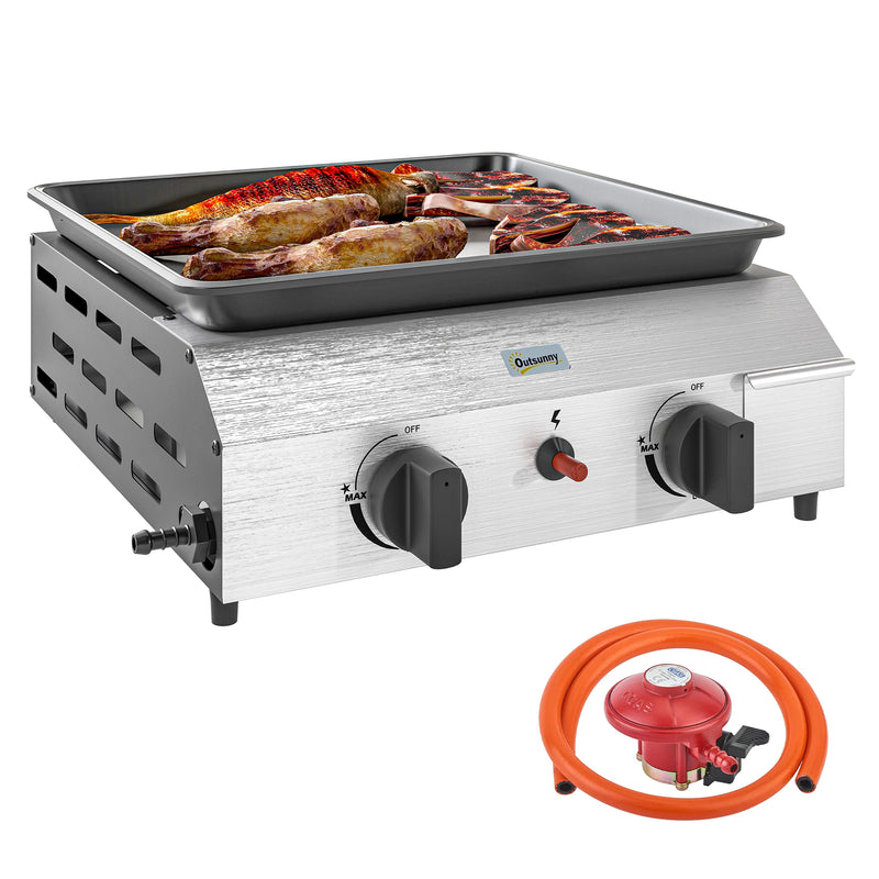Two Burner Portable Gas BBQ Grill for Outdoor Cooking by Outsunny