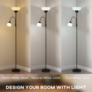 LED Floor Lamp with Adjustable Reading Light for Living Room 180cm Tall Black