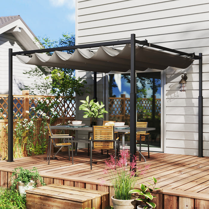 Grey 3x3 Metal Pergola with Retractable UPF30+ Canopy and Magnetic Fixture by Outsunny