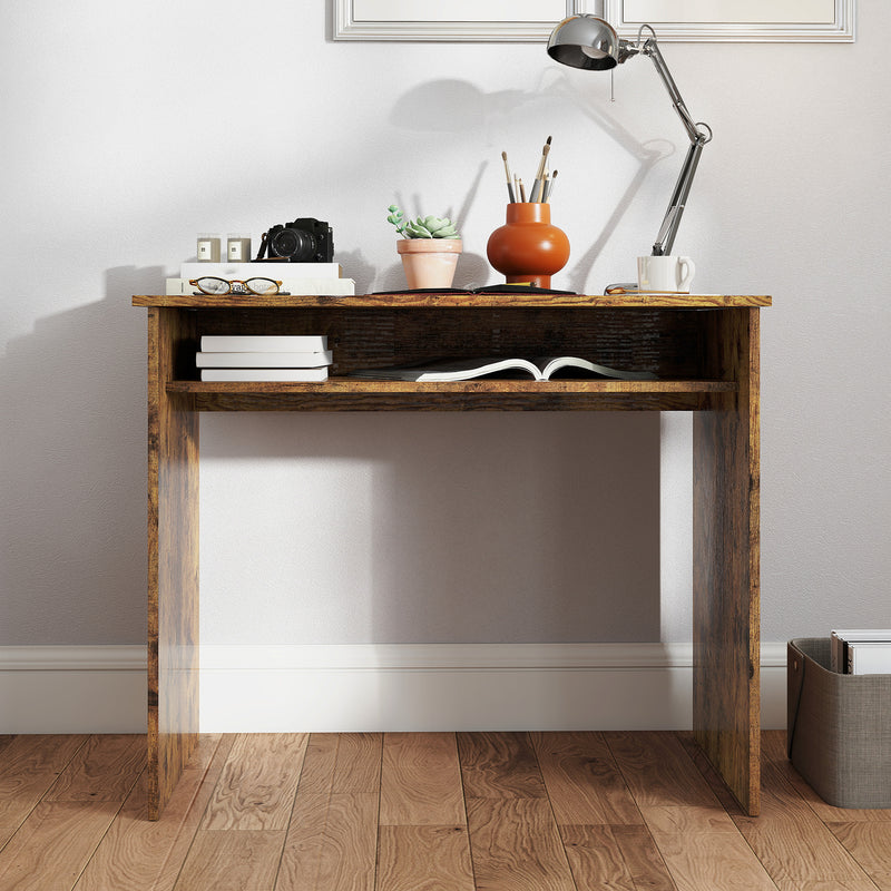 Wood Effect Work Desk With Storage Shelf Ideal For Home Office Or Study, Brown