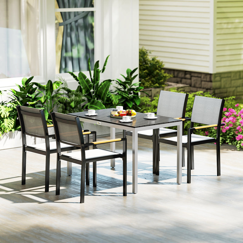 Black Patio Dining Table for 4 to 6 with Slatted Top and Aluminium Frame by Outsunny