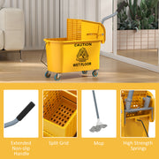 Yellow 20L Mop Bucket with Wringer and Wheels for Floor Cleaning by HOMCOM AOSOM