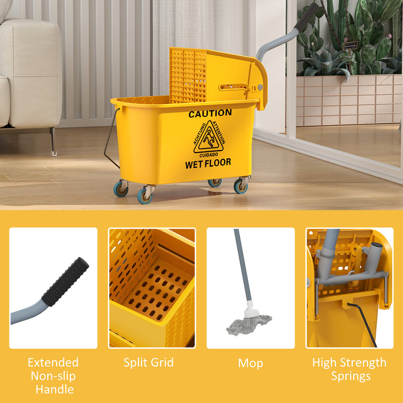 Yellow 20L Mop Bucket with Wringer and Wheels for Floor Cleaning by HOMCOM AOSOM