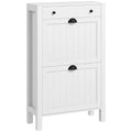 Slim Shoe Storage Cabinet with 2 Flip Drawers and Adjustable Shelves for Hallway, White