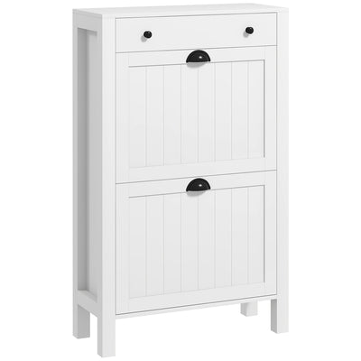 Slim Shoe Storage Cabinet with 2 Flip Drawers and Adjustable Shelves for Hallway, White
