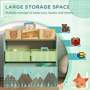 Toddler Bed Frame with Storage Shelf and 6 Fabric Bins for Kids Aged 3 to 6 Years Green AOSOM