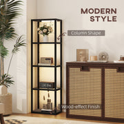 Tall LED Floor Lamp With Glass Shelves And Dimmable Light For Living Room, Black