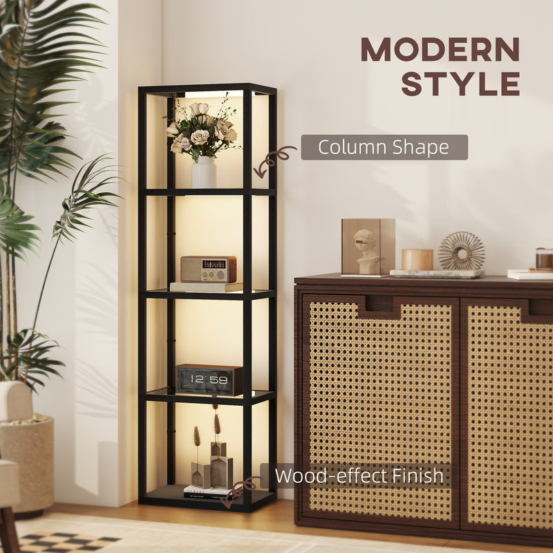 Tall LED Floor Lamp With Glass Shelves And Dimmable Light For Living Room, Black