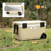 Outdoor Cooler Box | 70L | 72-Hour Ice Retention | Wheels & Handle | Khaki Outsunny