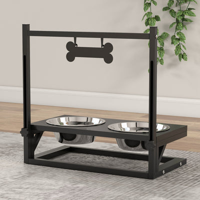 Adjustable Raised Dog Bowls with Stand for All Breeds Promotes Healthy Eating, Black
