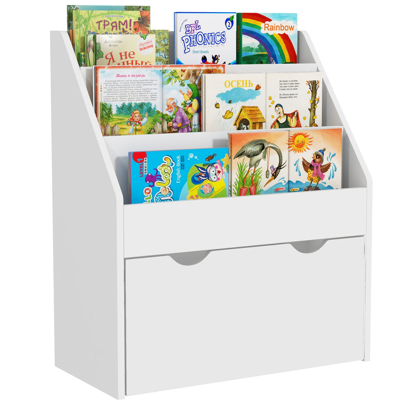 Kids Bookcase with Shelves and Drawer for Bedroom or Playroom Storage White AOSOM