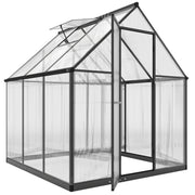 Walk-In Polycarbonate Greenhouse 6x6.5ft | Aluminium Frame, Roof Vent & Rain Gutter – Black Outsunny