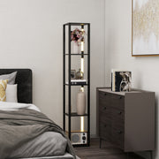 Black Floor Lamp with Shelves 4 Tier Dimmable Stand Light with Foot Switch for Living Room