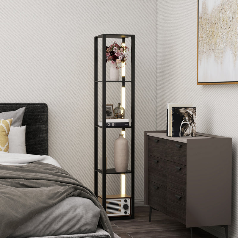 Black Floor Lamp with Shelves 4 Tier Dimmable Stand Light with Foot Switch for Living Room