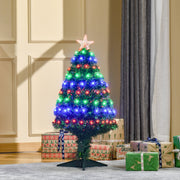 Lit tree beside gifts and curtains