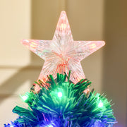 Close-up of the star tree topper above green fibre optic tips