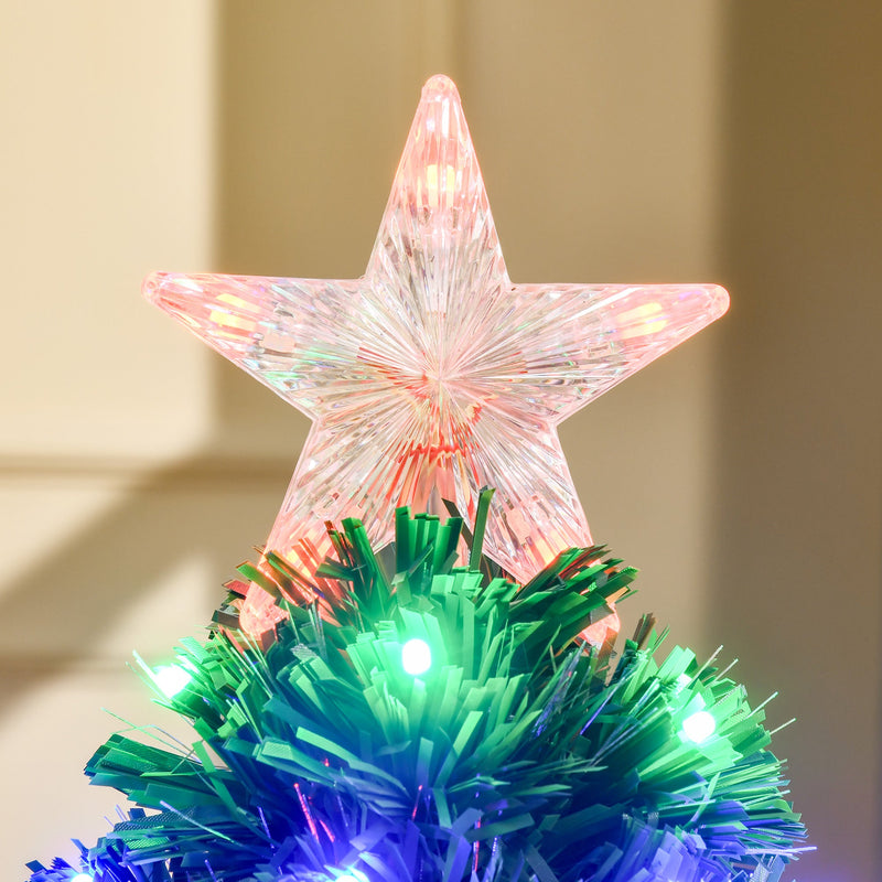 Close-up of the star tree topper above green fibre optic tips