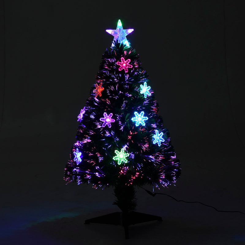 Tree glowing with multicolour lights against a dark background