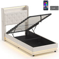 HOMCOM 3ft single ottoman bed frame, base raised showing the hydraulic lift and headboard shelf