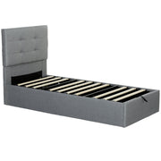 HOMCOM 3ft single ottoman bed frame in grey with the base lifted open, showing the slat frame