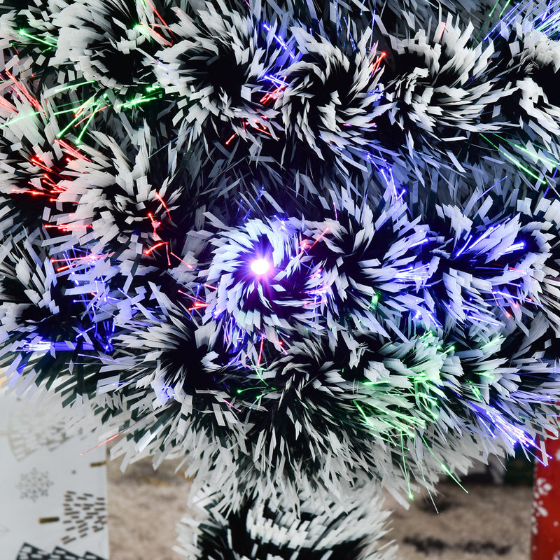 Close-up of white-tipped branches with glowing fibre optic lights