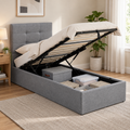 3ft Single Ottoman Bed Frame with Button Tufted Upholstered Headboard, Gas-Lift Storage, Grey