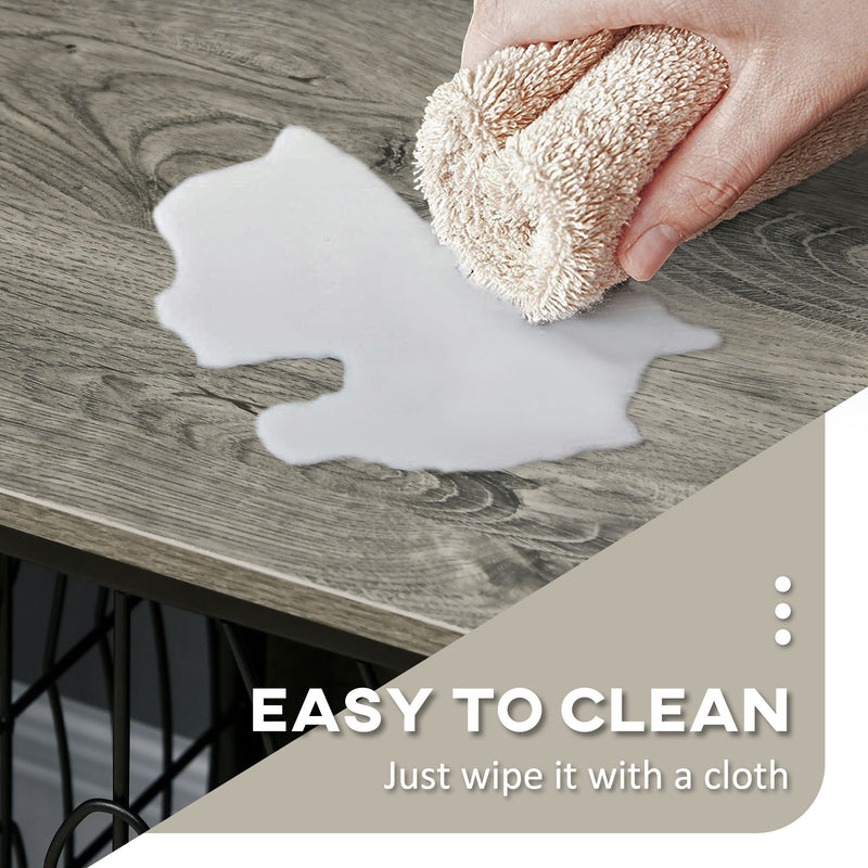 Large Dog Crate End Table with Lockable Door and Washable Cushion for Indoor Use Grey