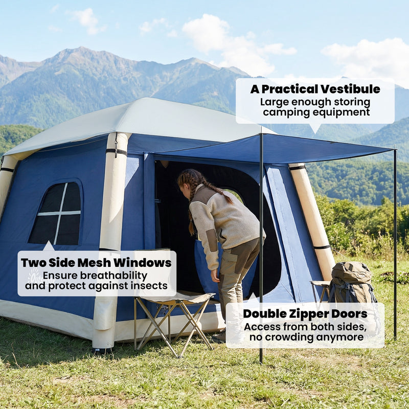 Inflatable 2 Person Camping Tent Quick Setup with Pump and Carry Bag Dark Blue