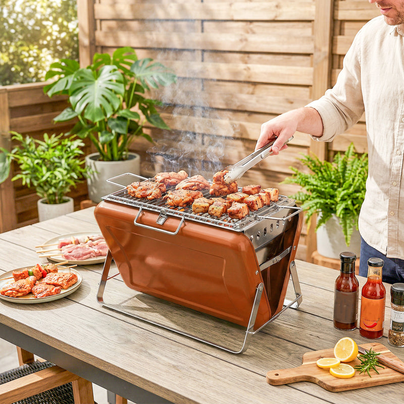 Portable Charcoal BBQ Grill for Easy Outdoor Cooking and Picnics Orange Outsunny