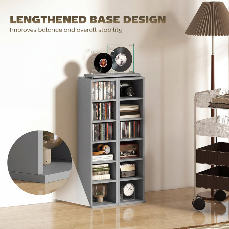 CD Storage Shelves Set of 2 with Adjustable Compartments for Organising Media Light Grey AOSOM