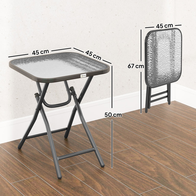 Folding Garden Side Table with Ripple Glass Top for Patios and Balconies Black