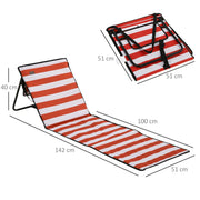 Folding Beach Chair Set with Adjustable Backrest and Carry Bag for Easy Transport Red Outsunny