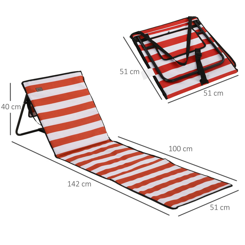 Folding Beach Chair Set with Adjustable Backrest and Carry Bag for Easy Transport Red Outsunny
