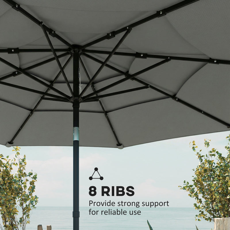 Garden Parasol with Adjustable Tilt and Three-Tier Vent for Cool Outdoor Shade Grey Outsunny