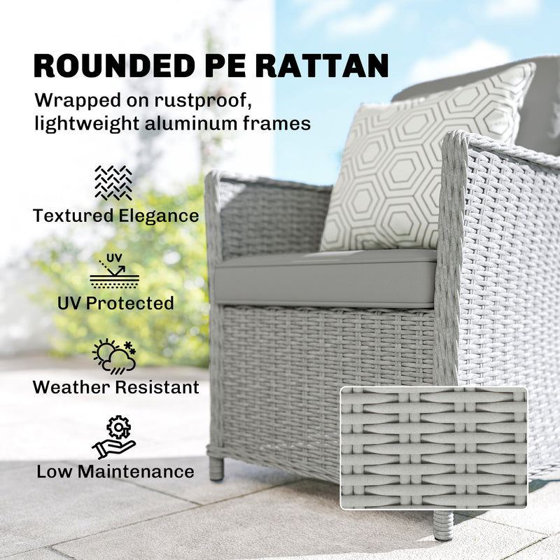 Rattan Garden Dining Set for 6 with Lazy Susan and Cushions for Easy Outdoor Meals Grey