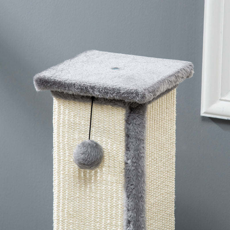 Vertical Cat Scratching Post with Sisal Rope Hanging Toy and Soft Plush for Kittens Grey