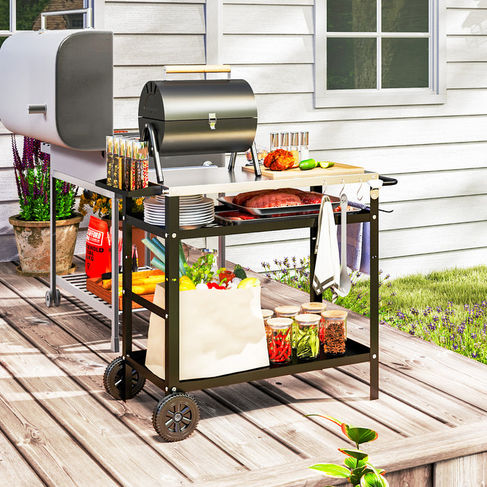 Black BBQ Trolley with Stainless Steel Top Adjustable Shelf and Storage by Outsunny