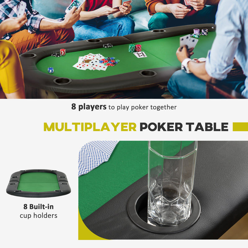 Foldable Poker Table for 8 Players with Cup Holders and Padded Rails Green