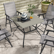 Grey Steel 4 Seater Square Garden Table With Parasol Hole Ideal For Outdoor Dining