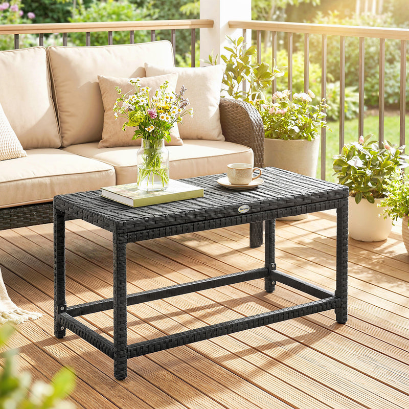 Outdoor Rattan Side Table with Spacious Top for Drinks and Snacks Black Outsunny