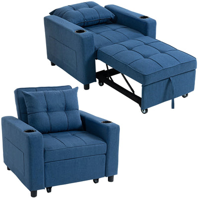 3 in 1 Sofa Bed Convertible Single Sleeper Chair Bed Recliner for Guest Rooms and Lounges Homcom