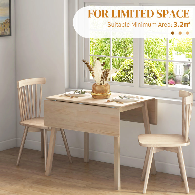 Folding Wooden Dining Table for Small Kitchens Seats 2 to 4 with Drop Leaf Design Natural
