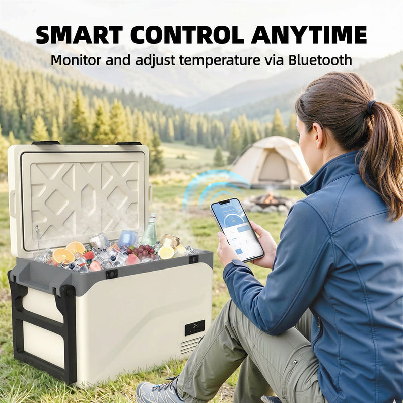 Camping Fridge 42.5L with Wheels and Digital Control for Fresh Food and Cold Drinks Black AOSOM